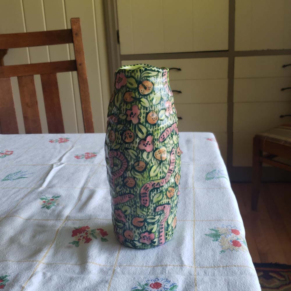 Vase - Oranges and Wormans Frolicking in the Roses