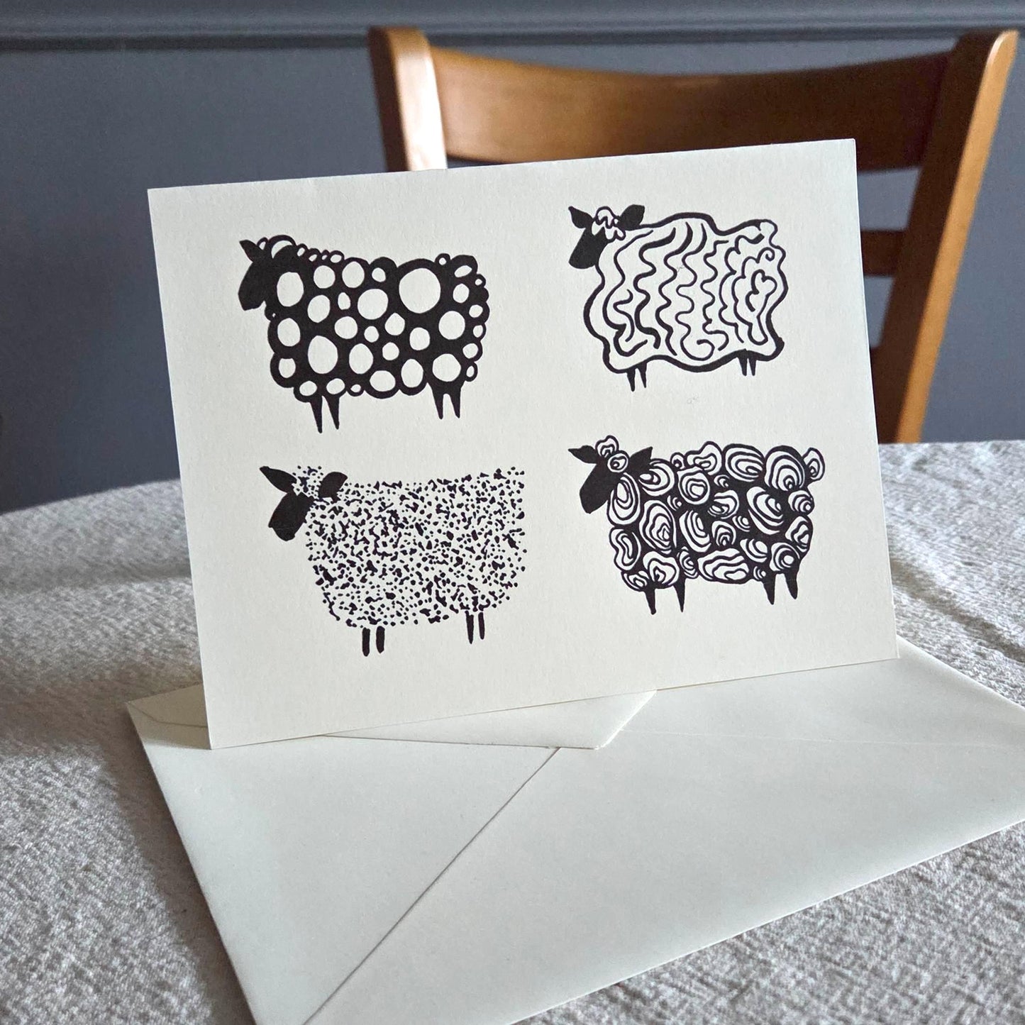 Blank Cream Card - Four Sheep