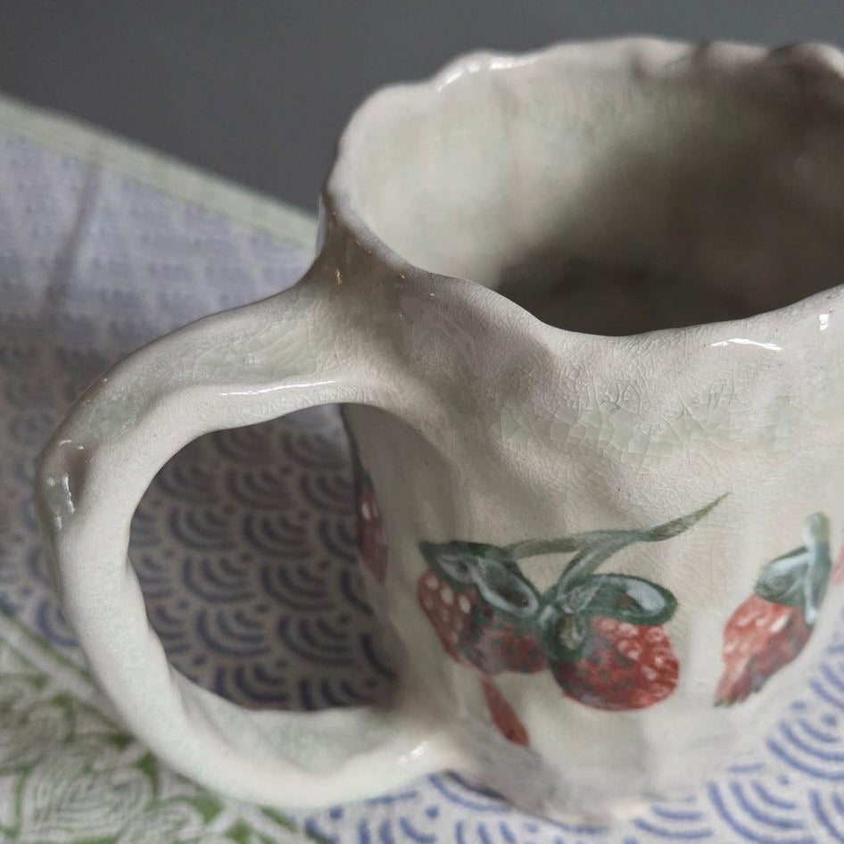 Coil-built Soda-Fired Mug - Strawberry Parade
