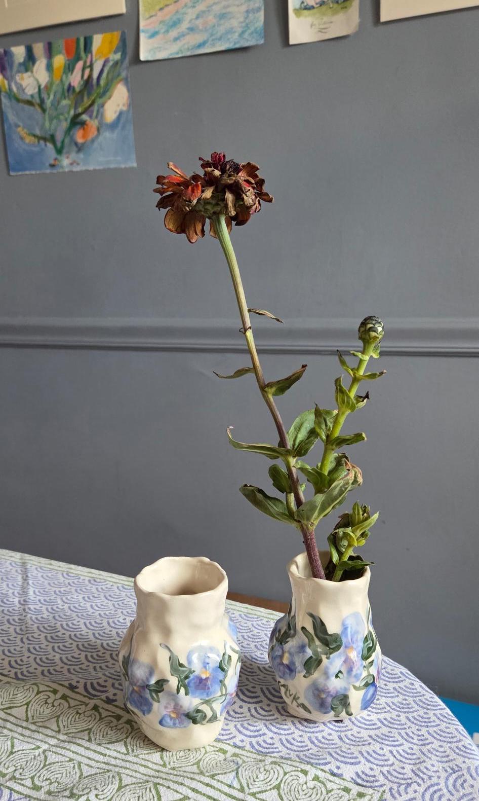 Coil Built Bud Vases - Blue Pansy Season