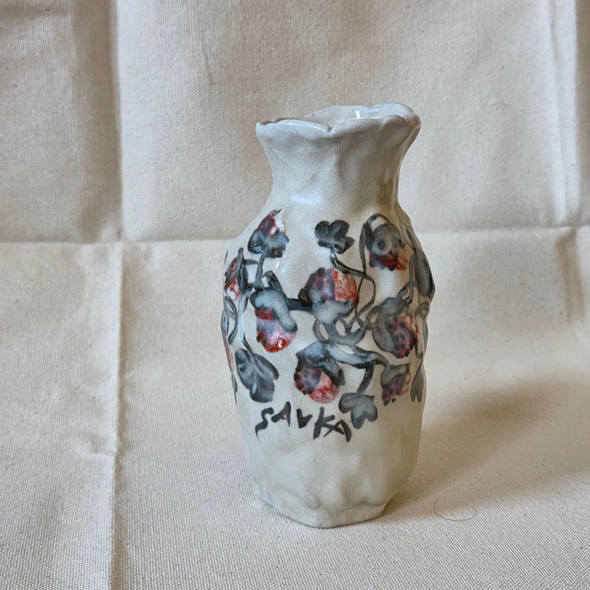 Coil-built Vase - Woodfired / Soda - Strawberry Season