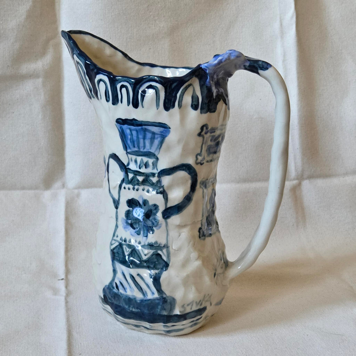 SECONDS - Coil-built Pitcher - Blue Poem