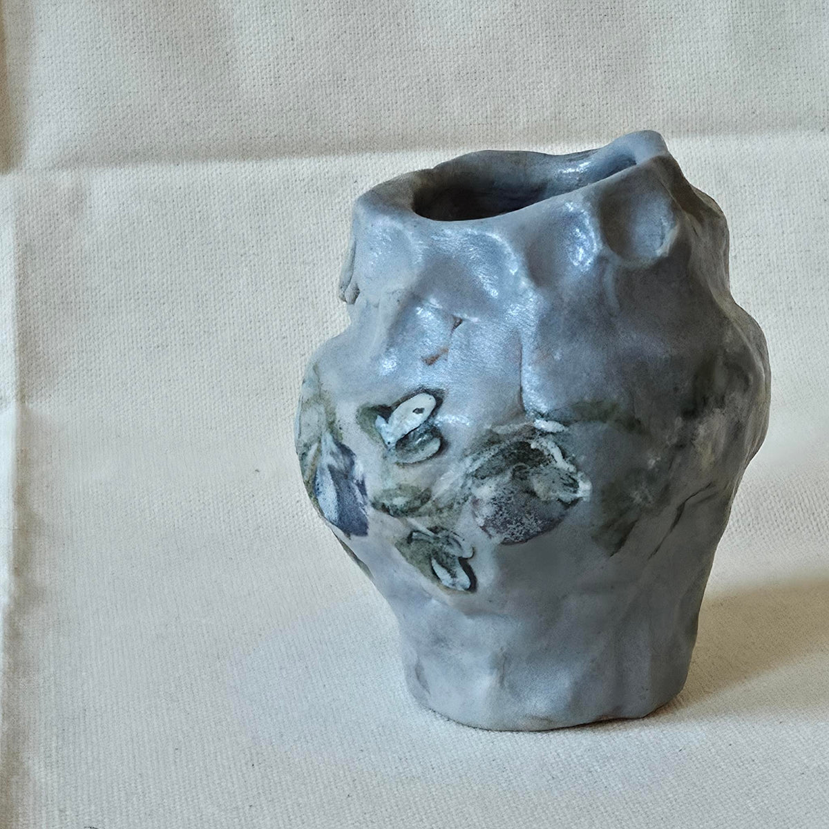 Coil-built Bud Vase - Woodfired / Soda - Blue Strawberry Season i