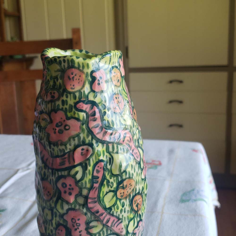 Vase - Oranges and Wormans Frolicking in the Roses