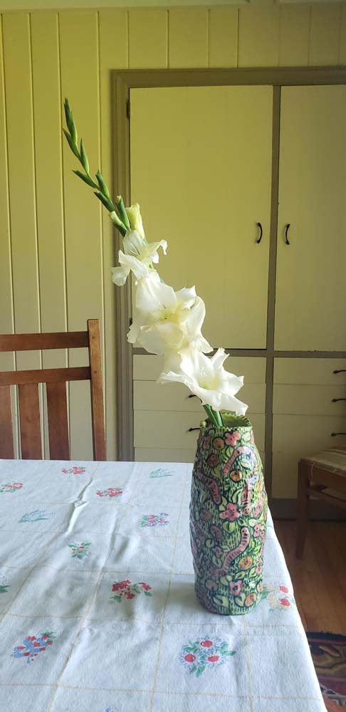 Vase - Oranges and Wormans Frolicking in the Roses