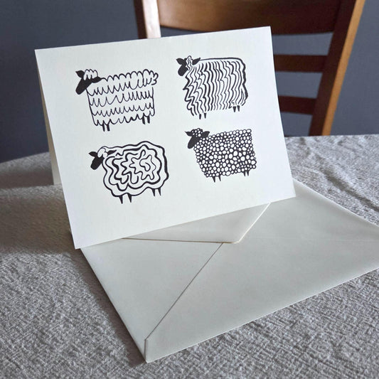 Blank Cream Card - Four Sheep