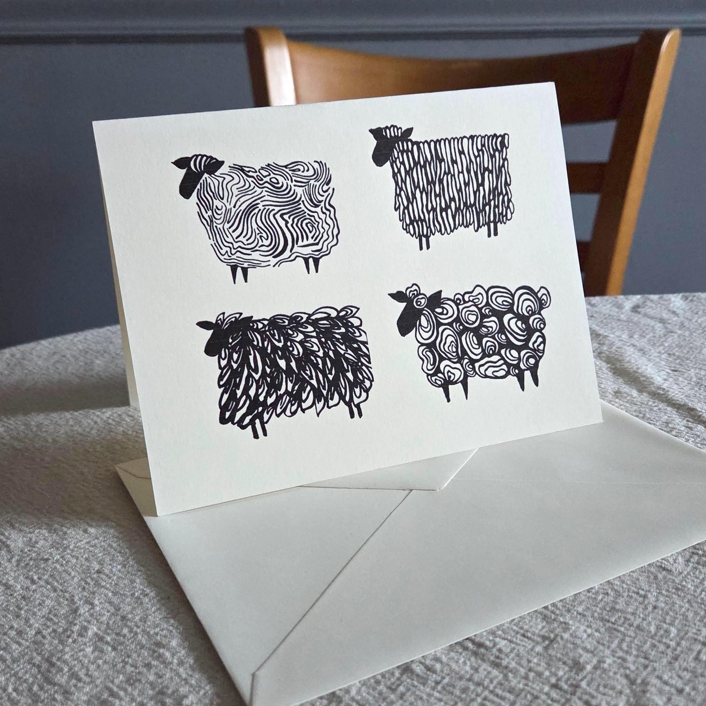 Blank Cream Card - Four Sheep