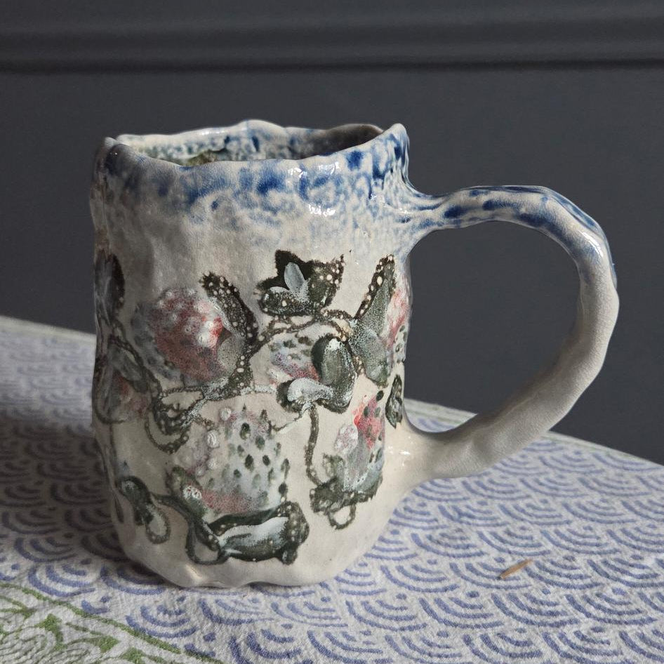 Coil-built Soda-Fired Mug - Strawberry Season i