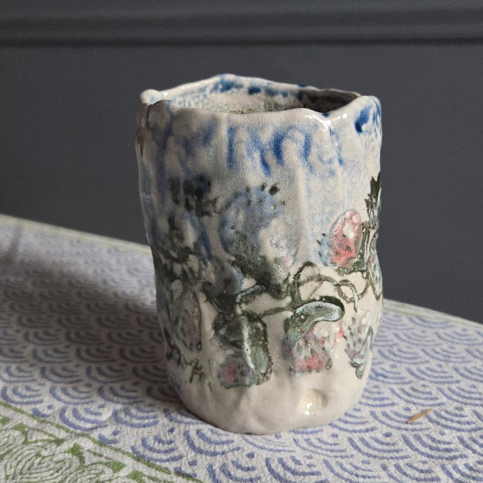 Coil-built Soda-Fired Mug - Strawberry Season i
