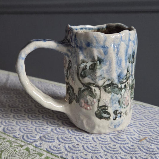 Coil-built Soda-Fired Mug - Strawberry Season i