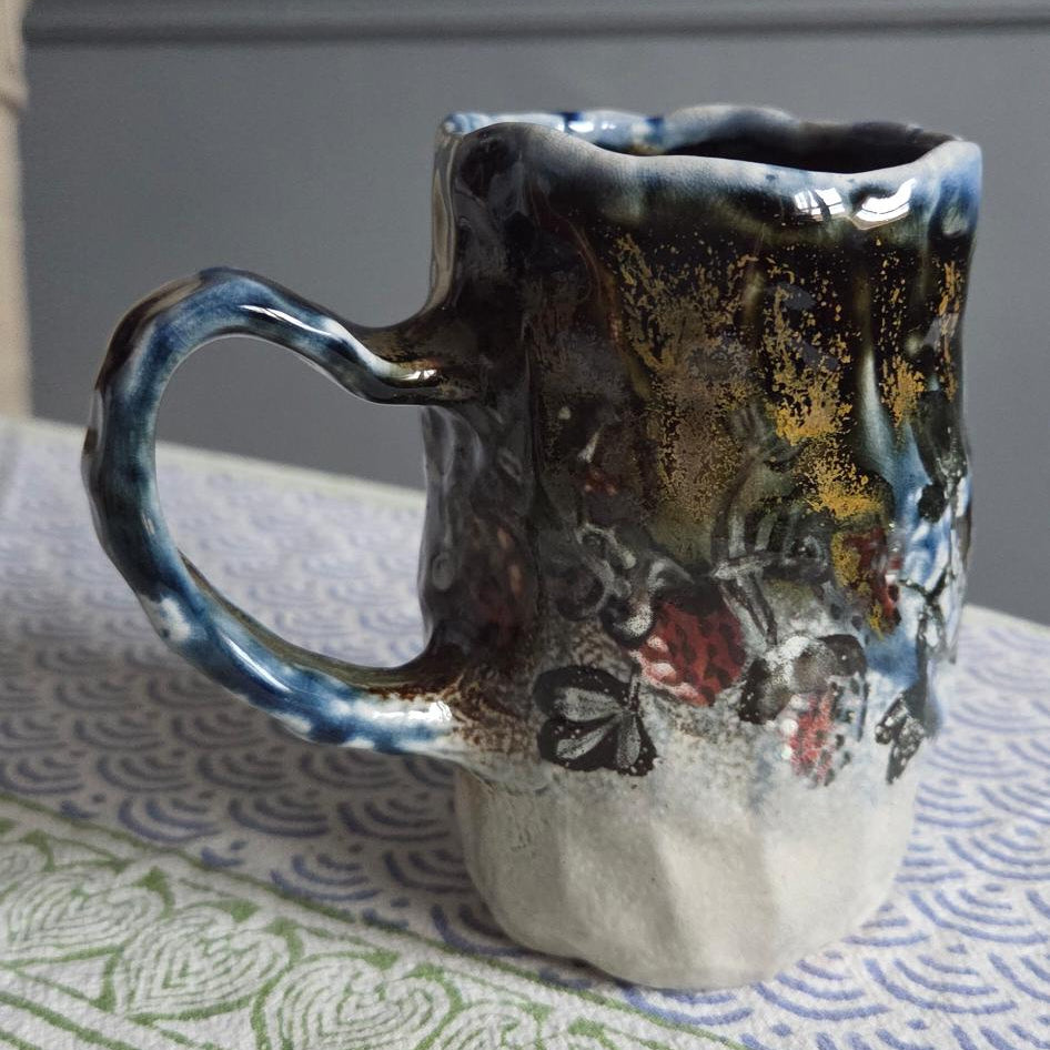 Coil-built Soda-Fired Mug - Strawberry Season ii