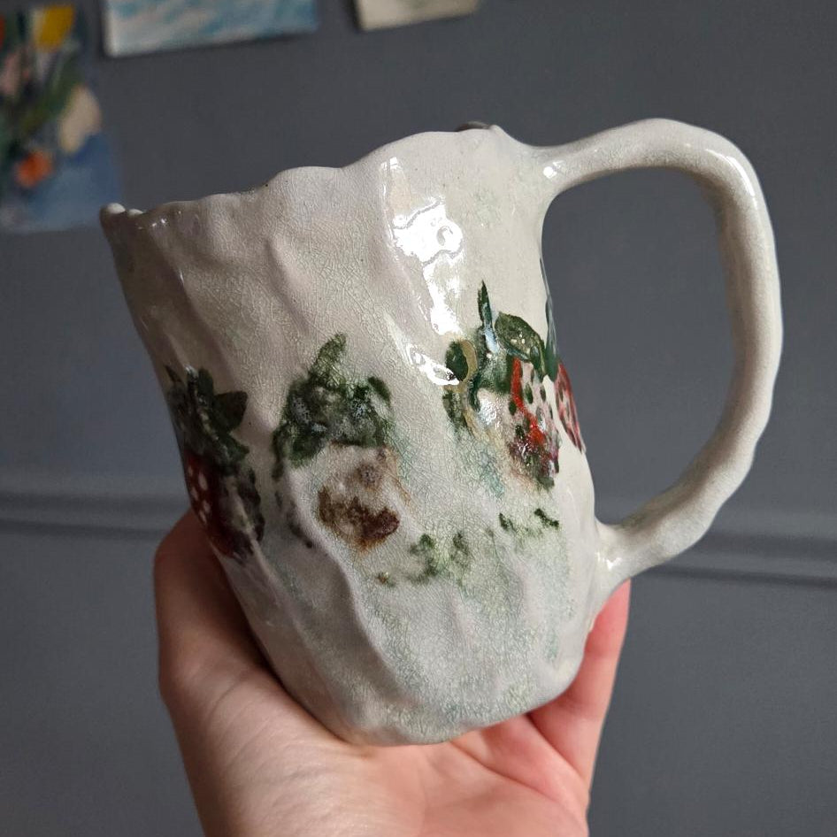 Coil-built Soda-Fired Mug - Strawberry Parade