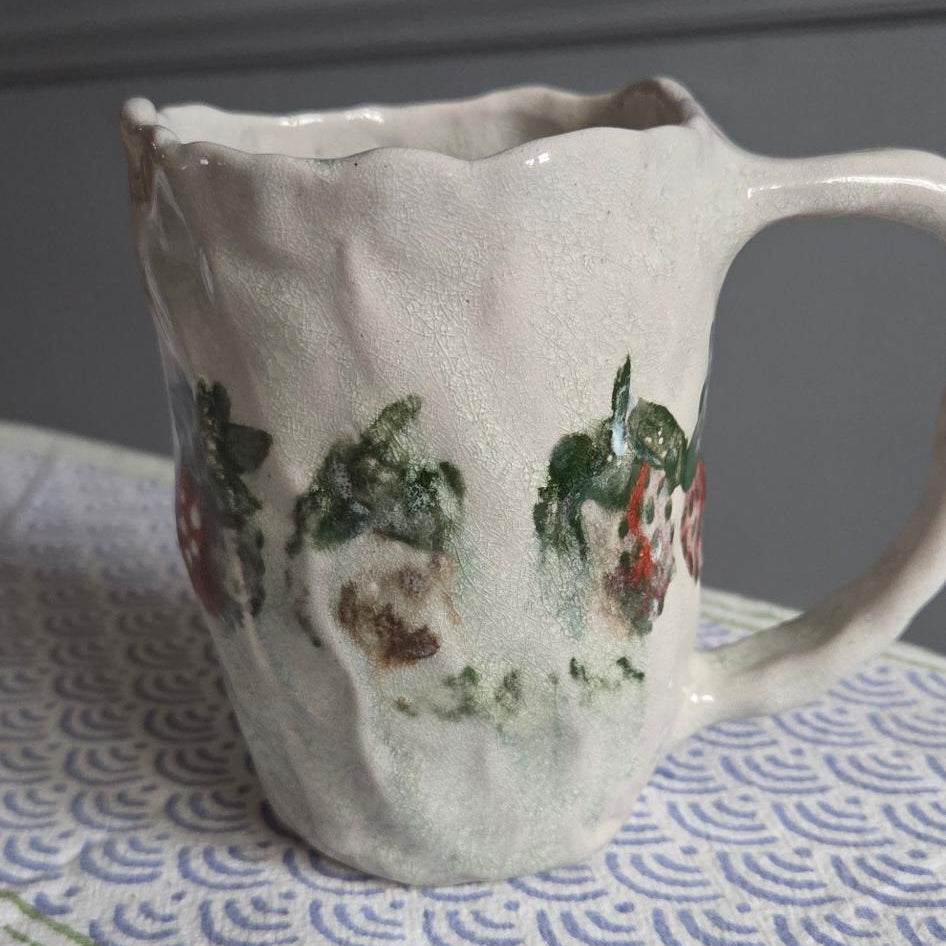 Coil-built Soda-Fired Mug - Strawberry Parade