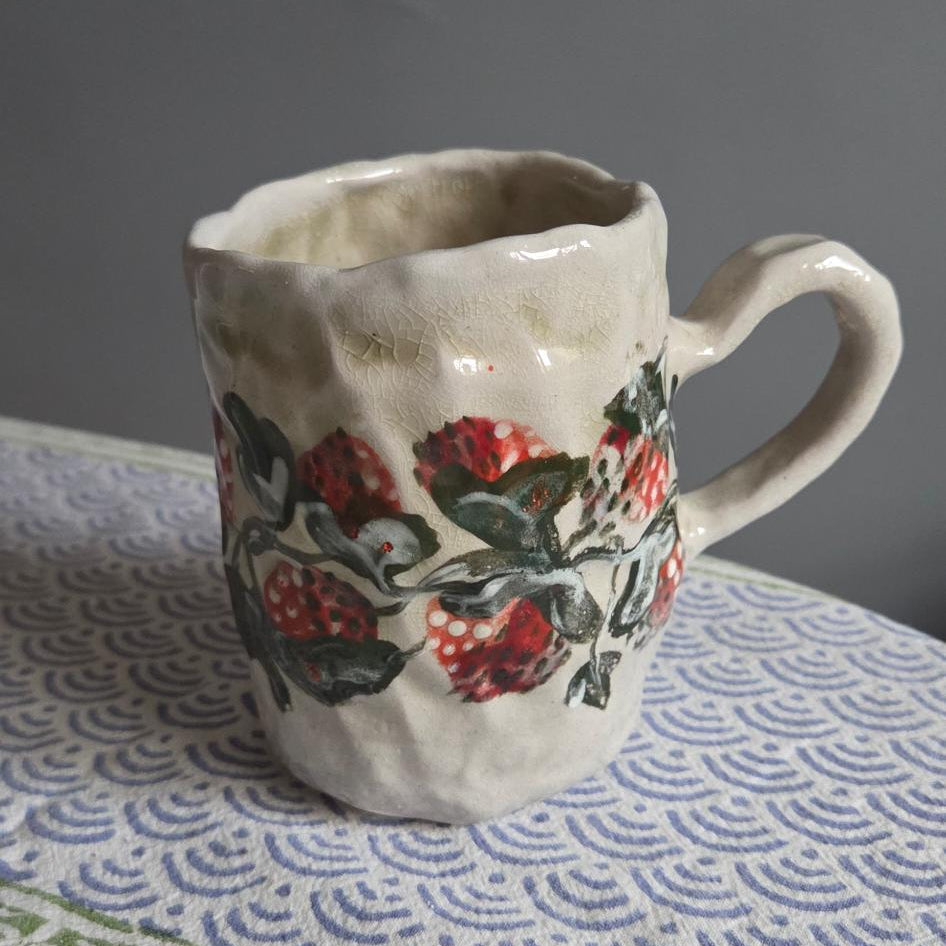 Coil-built Soda-Fired Mug - Strawberry Season iii