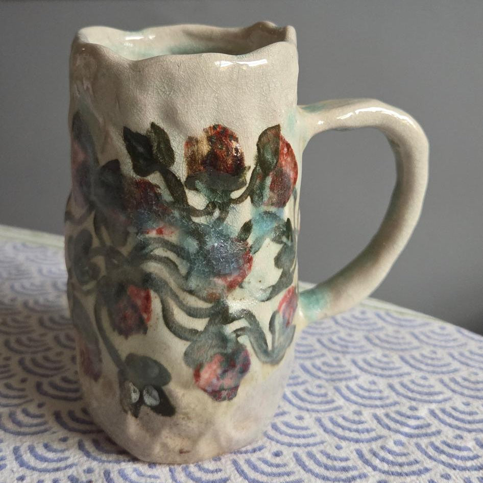 Coil-built Soda-Fired Mug - Strawberry Season iv