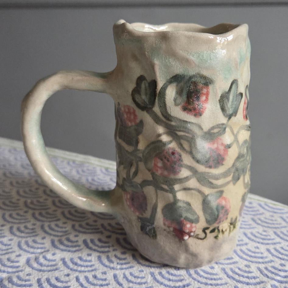 Coil-built Soda-Fired Mug - Strawberry Season iv