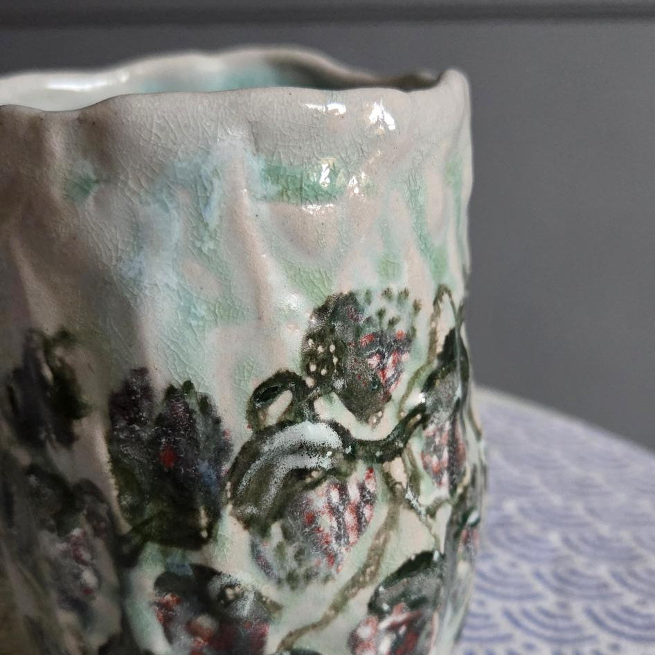 Coil-built Soda-Fired Mug - Strawberry Season v