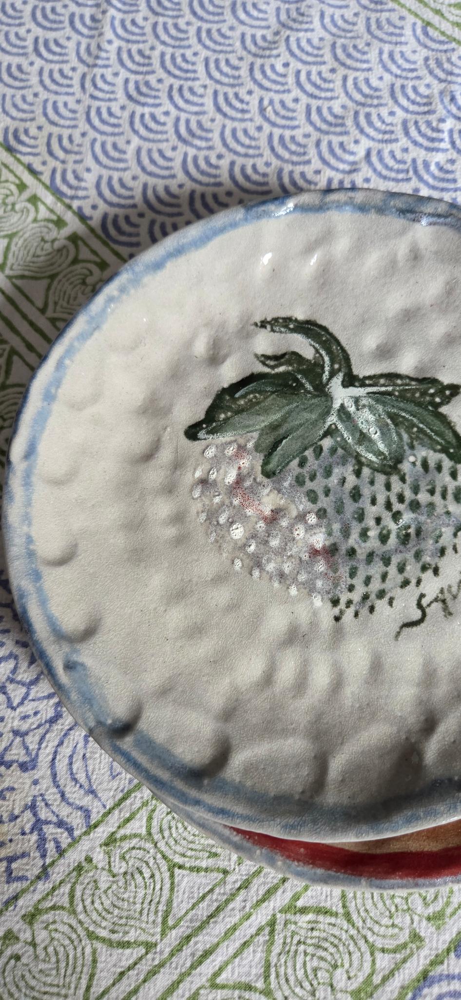 Soda Fired Stackable 6.5" Plates - Set of 2 - Strawberry Portraits