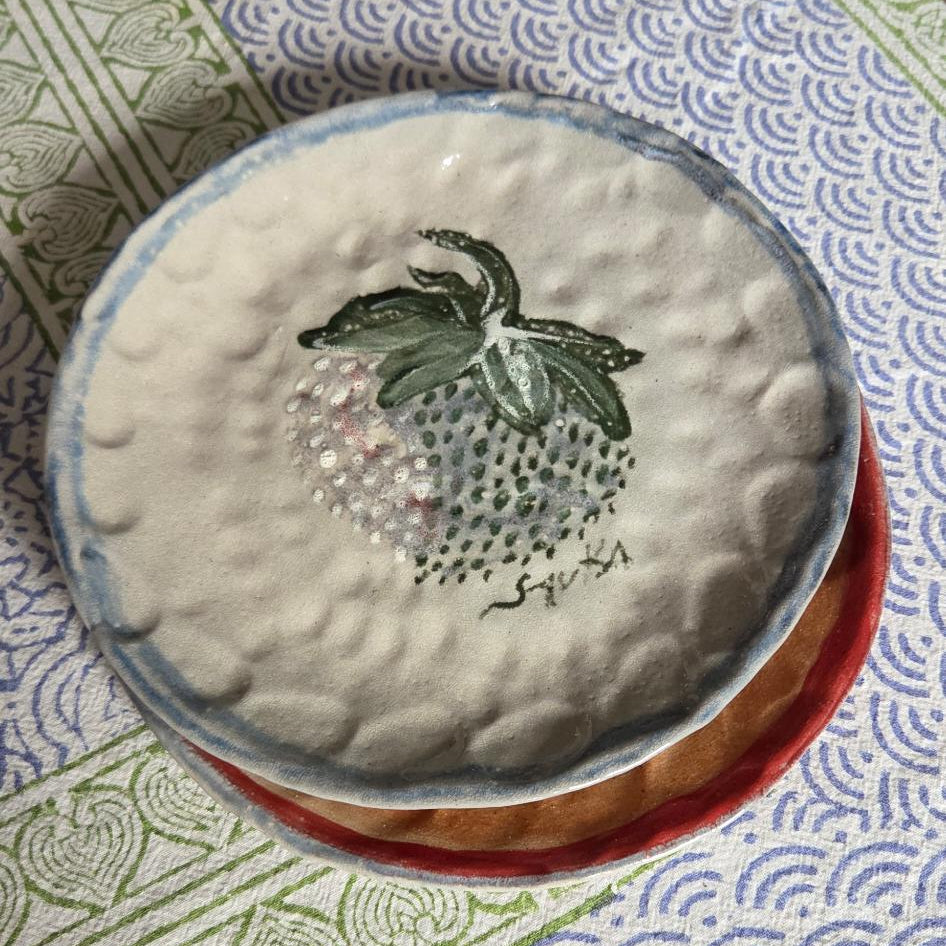 Soda Fired Stackable 6.5" Plates - Set of 2 - Strawberry Portraits