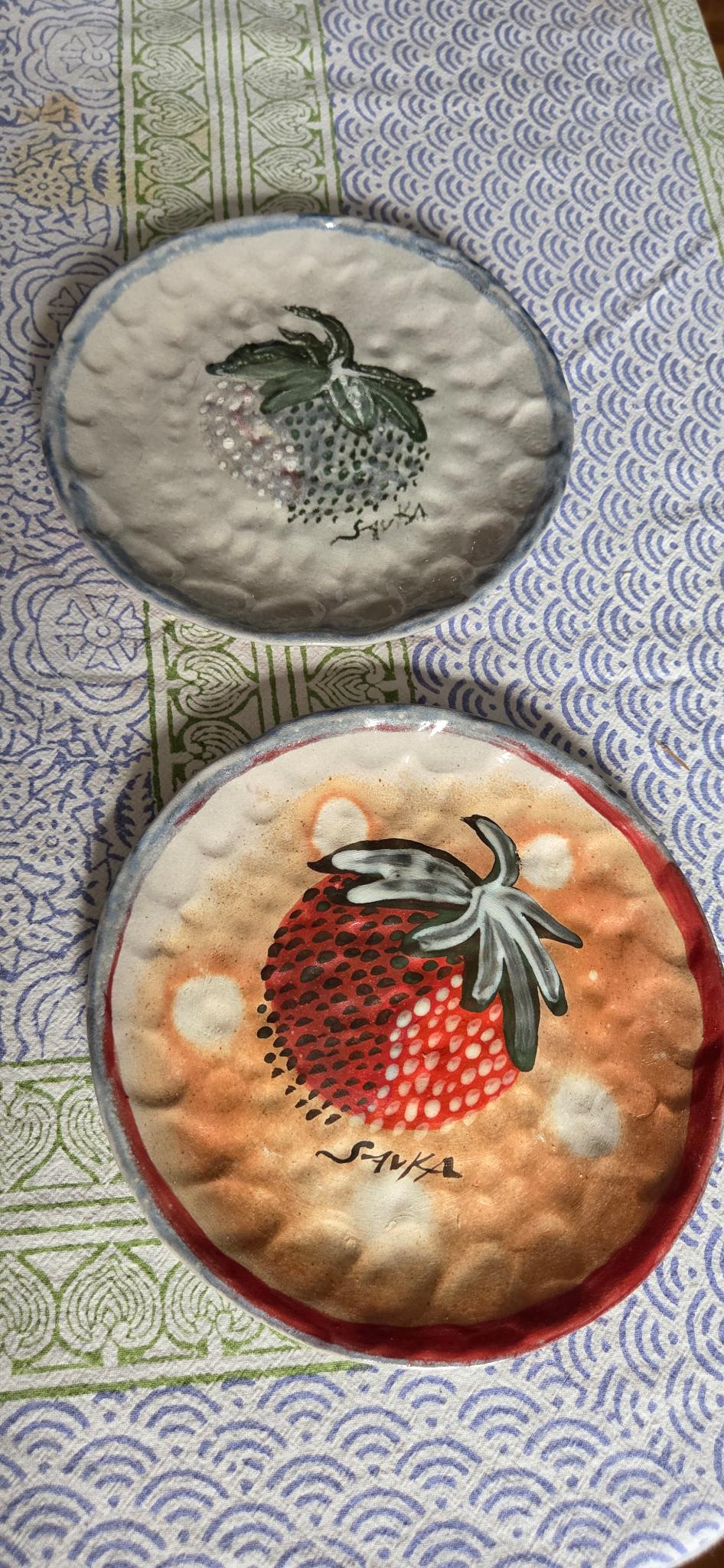 Soda Fired Stackable 6.5" Plates - Set of 2 - Strawberry Portraits