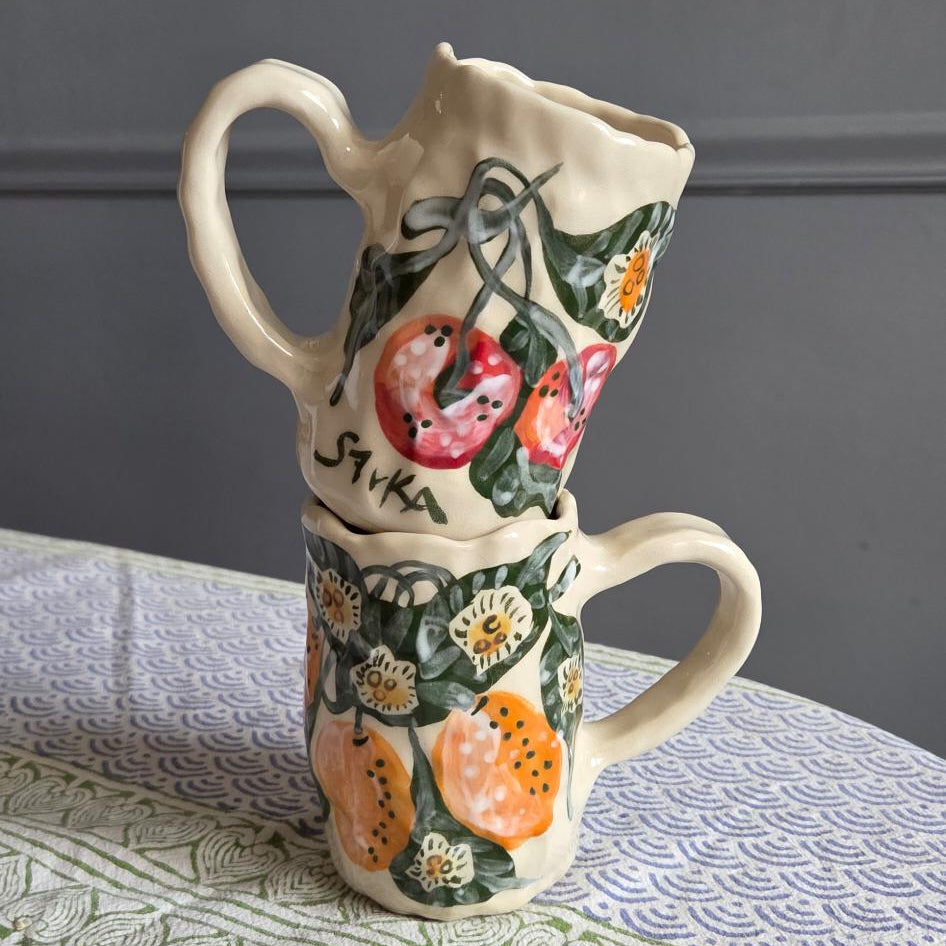 Coil-built Mug - Cherry and Clementine Season