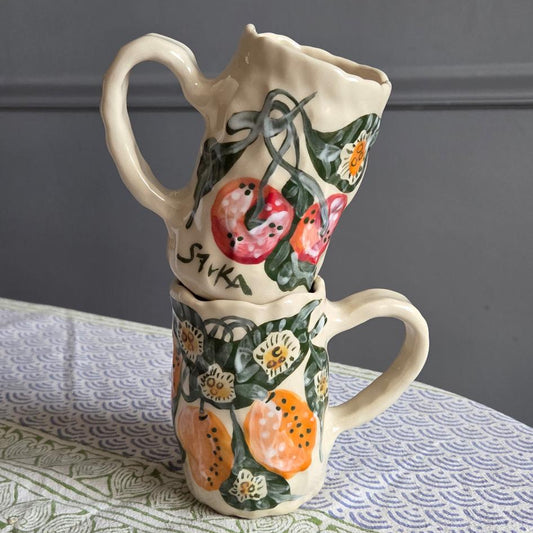 Coil-built Mug - Cherry and Clementine Season