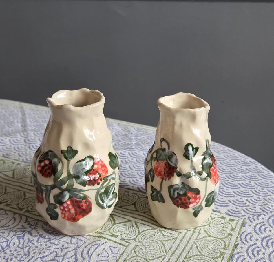 Coil Built Bud Vases - Strawberry Season