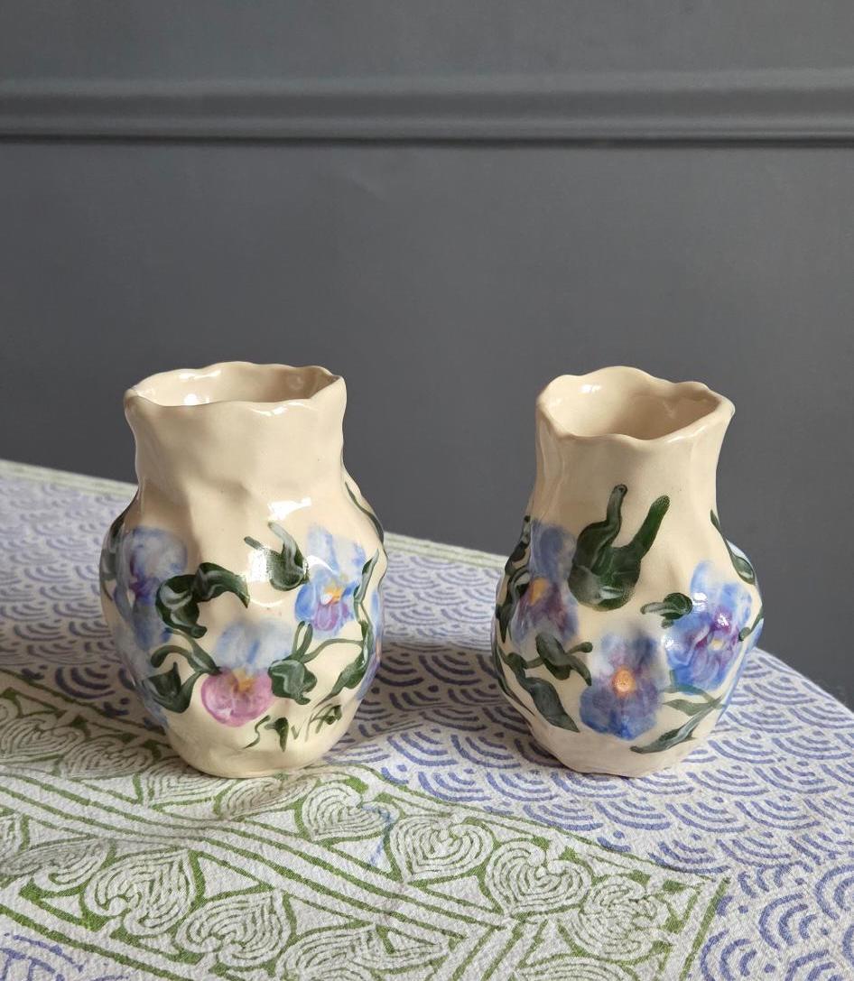Coil Built Bud Vases - Blue Pansy Season