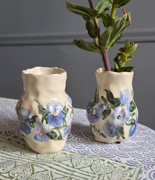 Coil Built Bud Vases - Blue Pansy Season