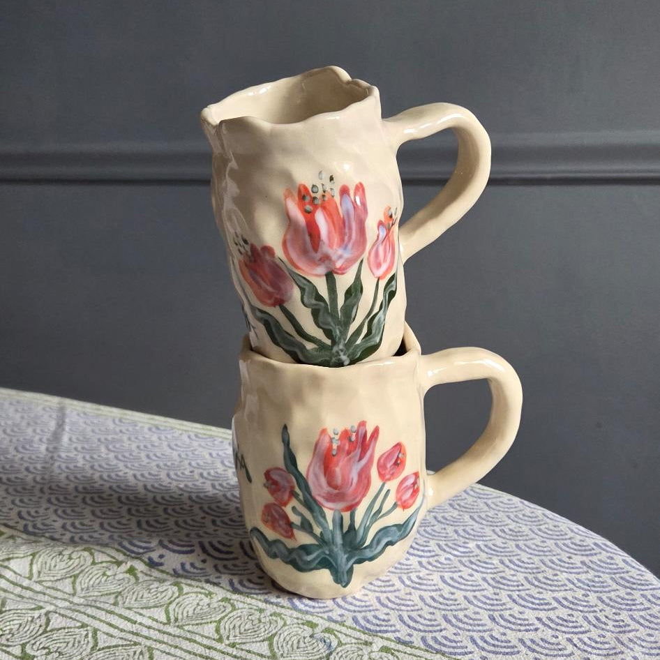Coil-built Mugs - Set of 2 - Tulip Season