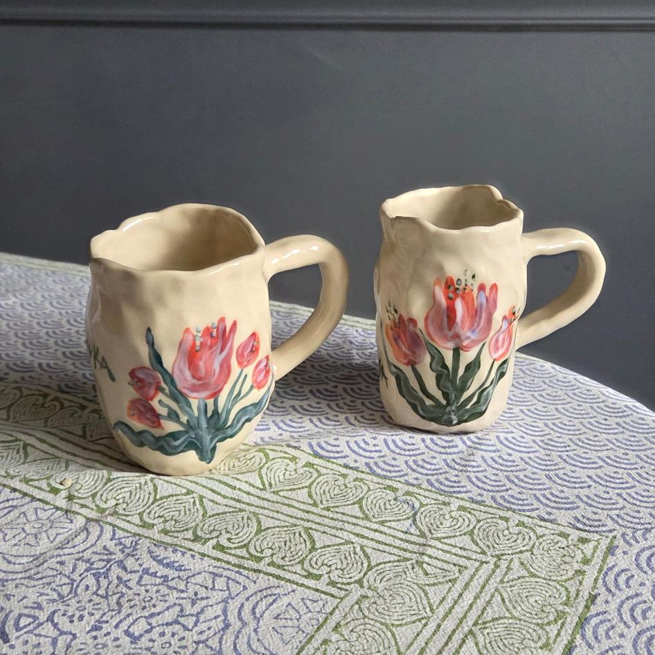 Coil-built Mugs - Set of 2 - Tulip Season