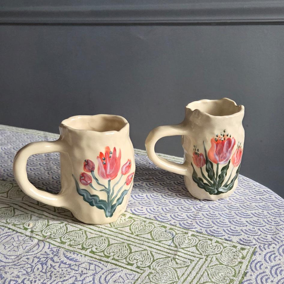 Coil-built Mugs - Set of 2 - Tulip Season