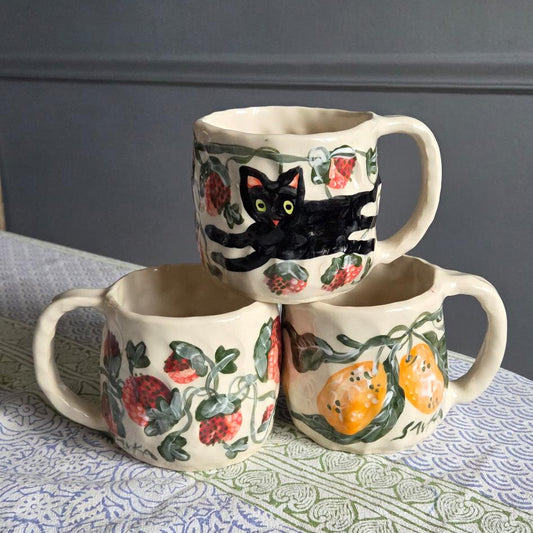 SweetEST Mugs - Clementine, Cat, and Strawberry