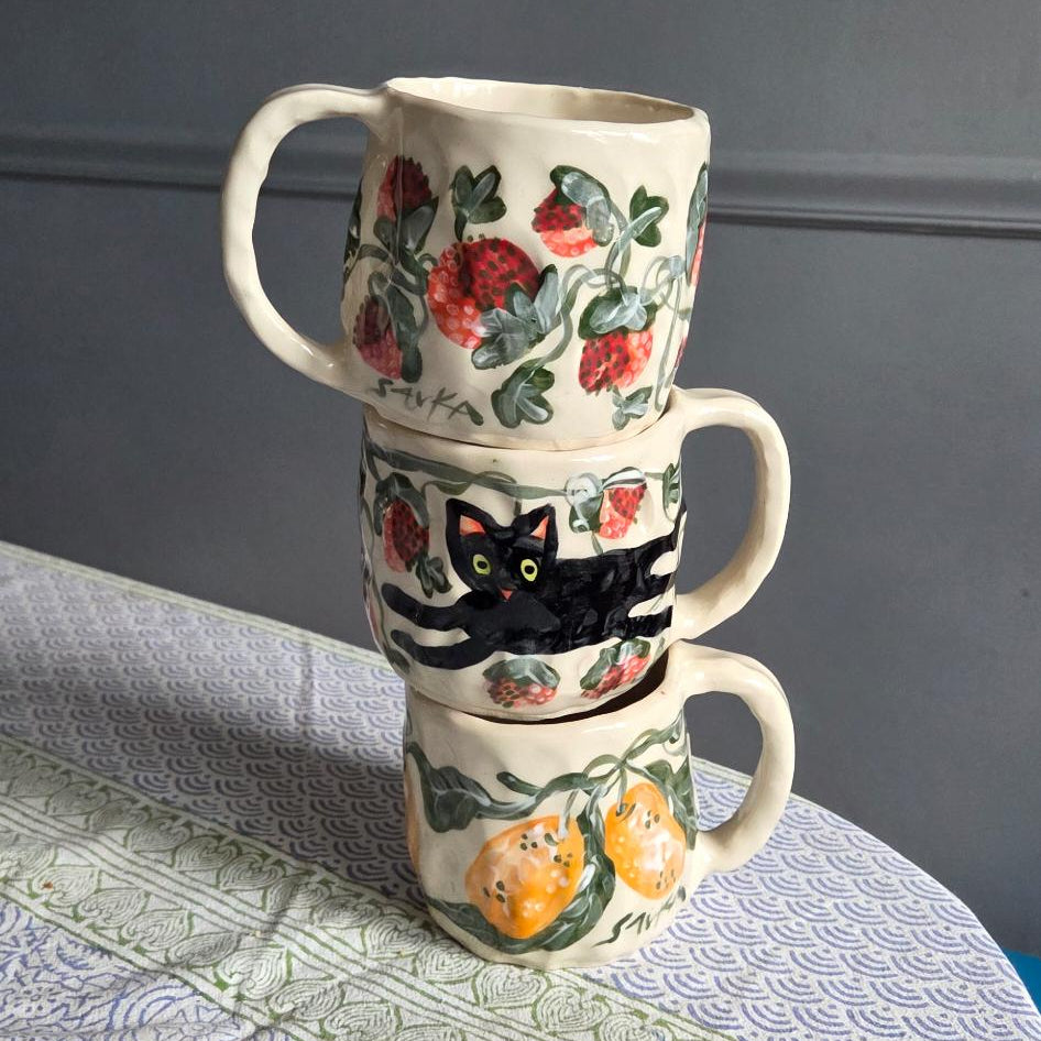 SweetEST Mugs - Clementine, Cat, and Strawberry