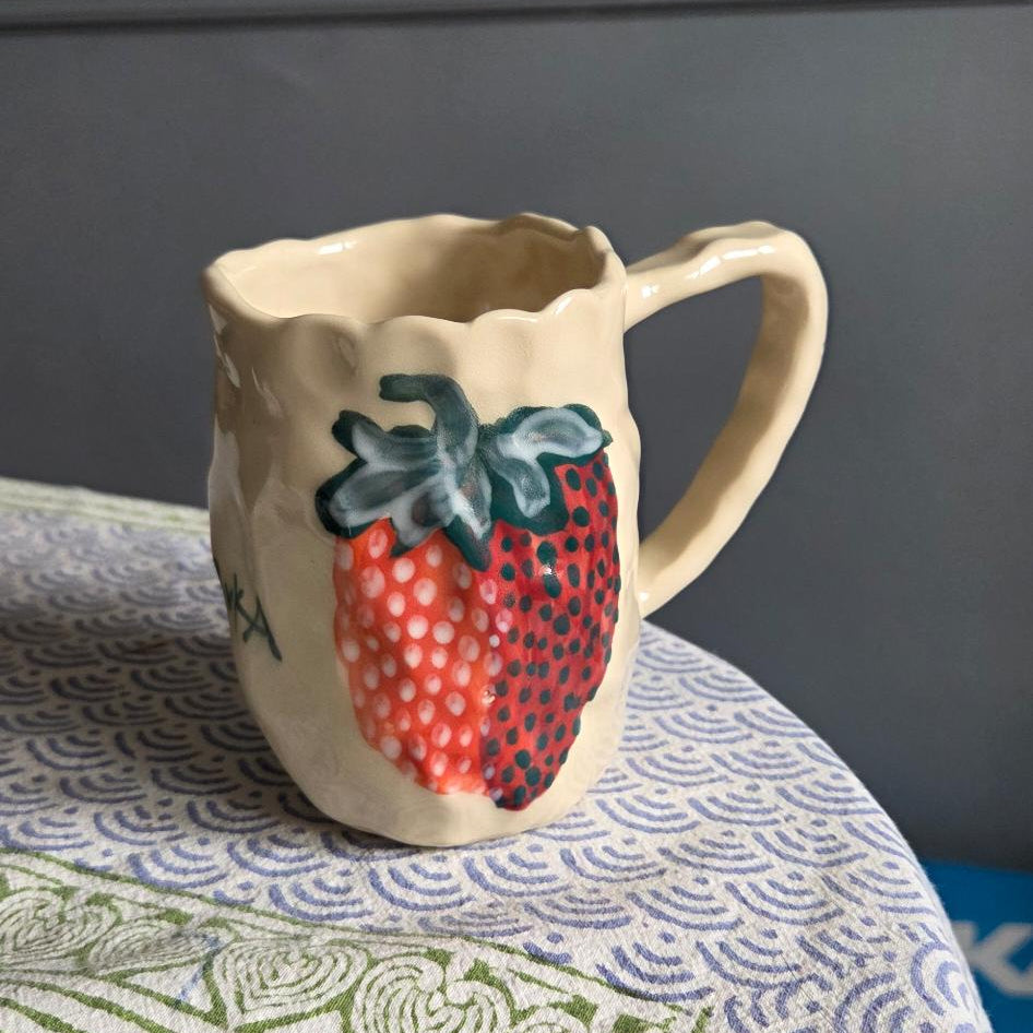 Coil-built Mug - Strawberry Portrait
