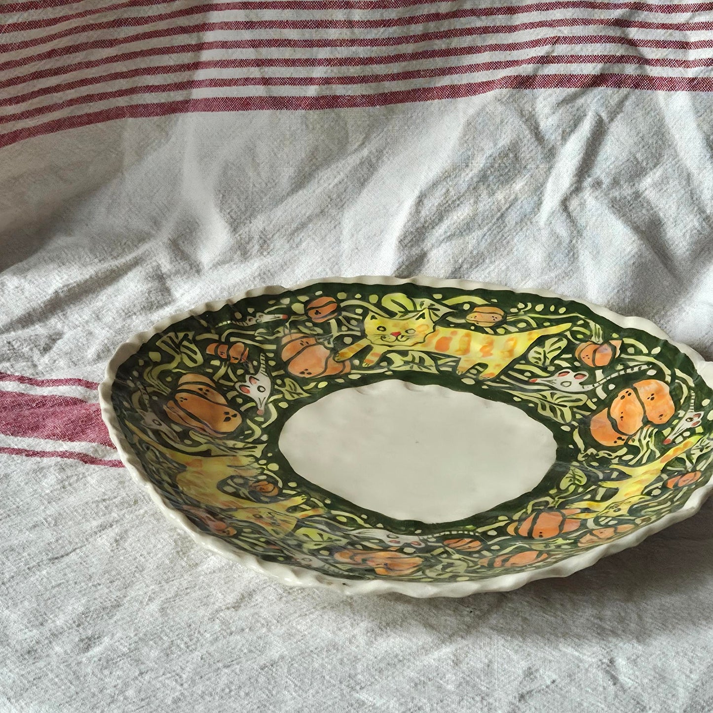 Large Handbuilt Platter - KITTY MOUSE PUMPKIN PATCH - SECONDSALE