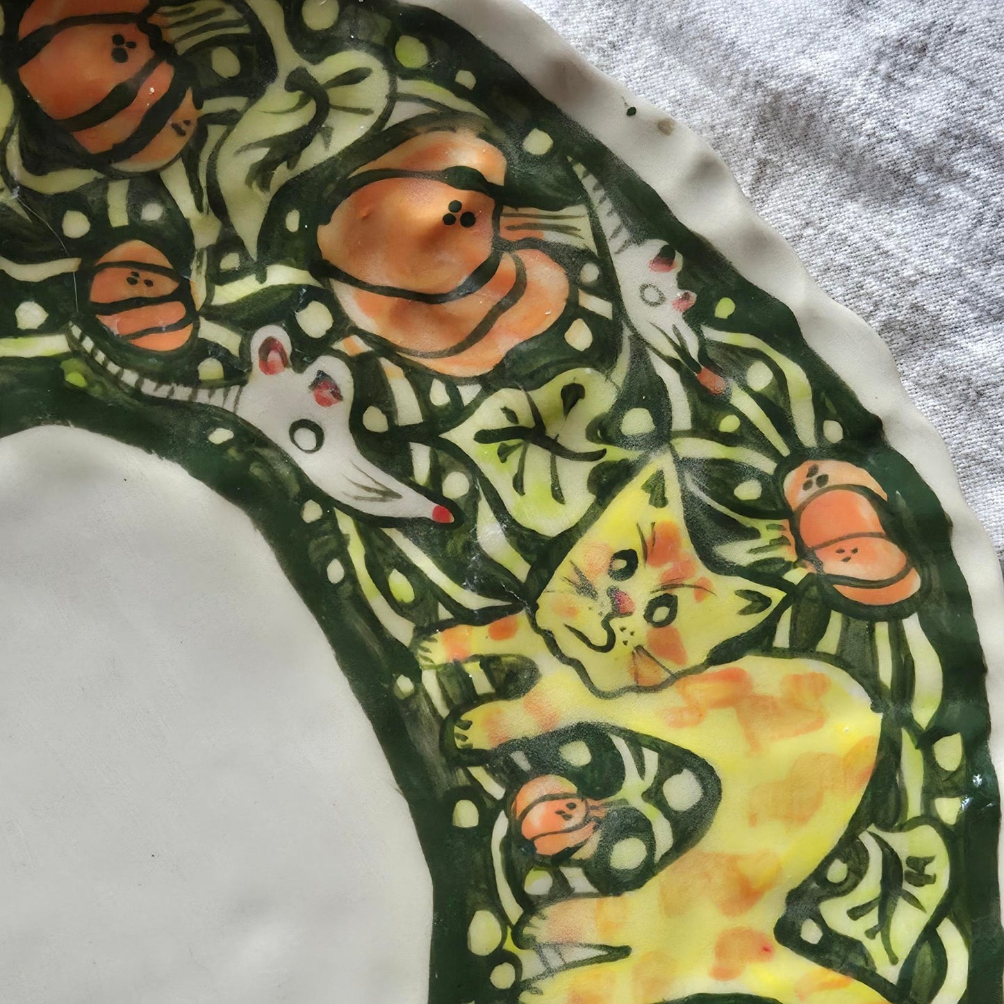Large Handbuilt Platter - KITTY MOUSE PUMPKIN PATCH - SECONDSALE