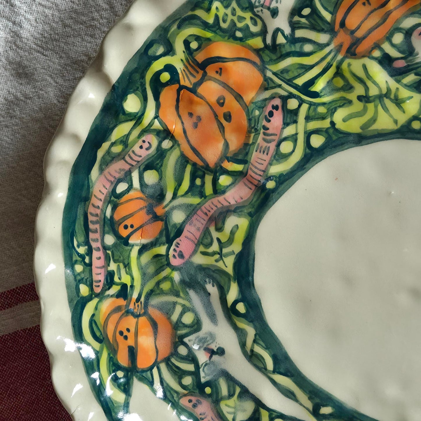 Large Handbuilt Platter - KITTY MOUSE GHOST PUMPKIN PATCH - SECONDSALE
