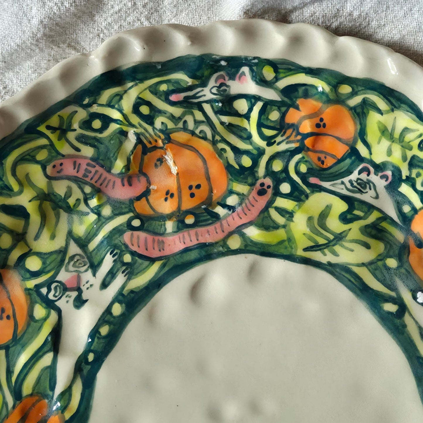 Large Handbuilt Platter - KITTY MOUSE GHOST PUMPKIN PATCH - SECONDSALE
