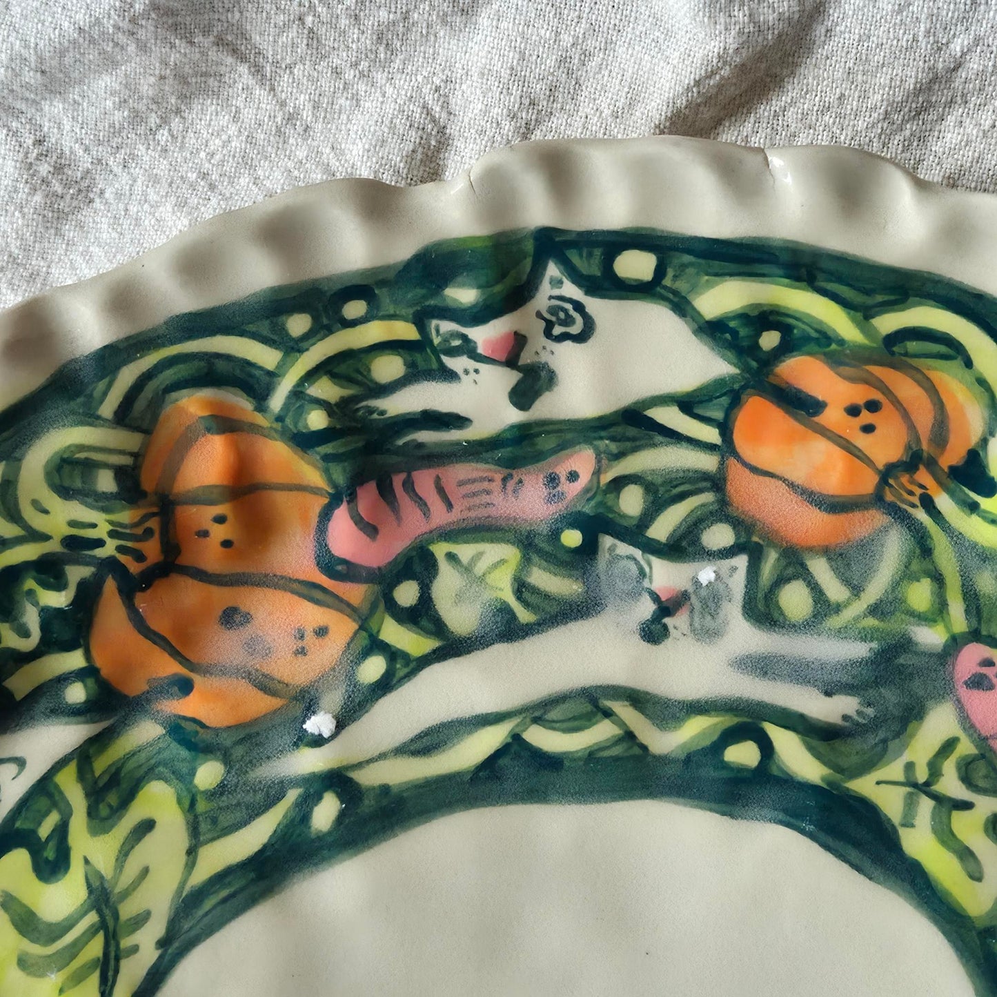 Large Handbuilt Platter - KITTY MOUSE GHOST PUMPKIN PATCH - SECONDSALE