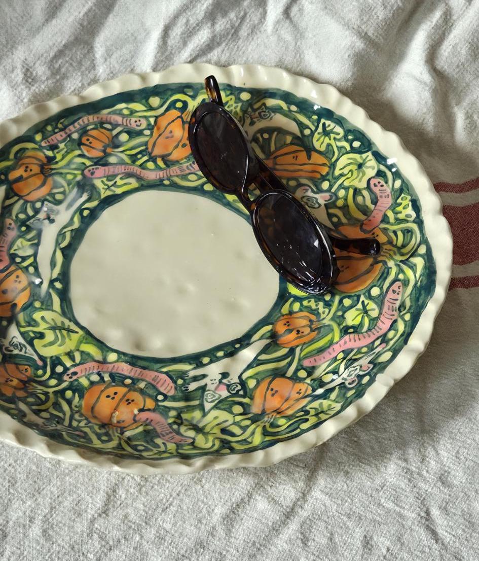 Large Handbuilt Platter - KITTY MOUSE GHOST PUMPKIN PATCH - SECONDSALE