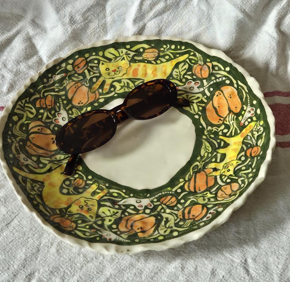 Large Handbuilt Platter - KITTY MOUSE PUMPKIN PATCH - SECONDSALE