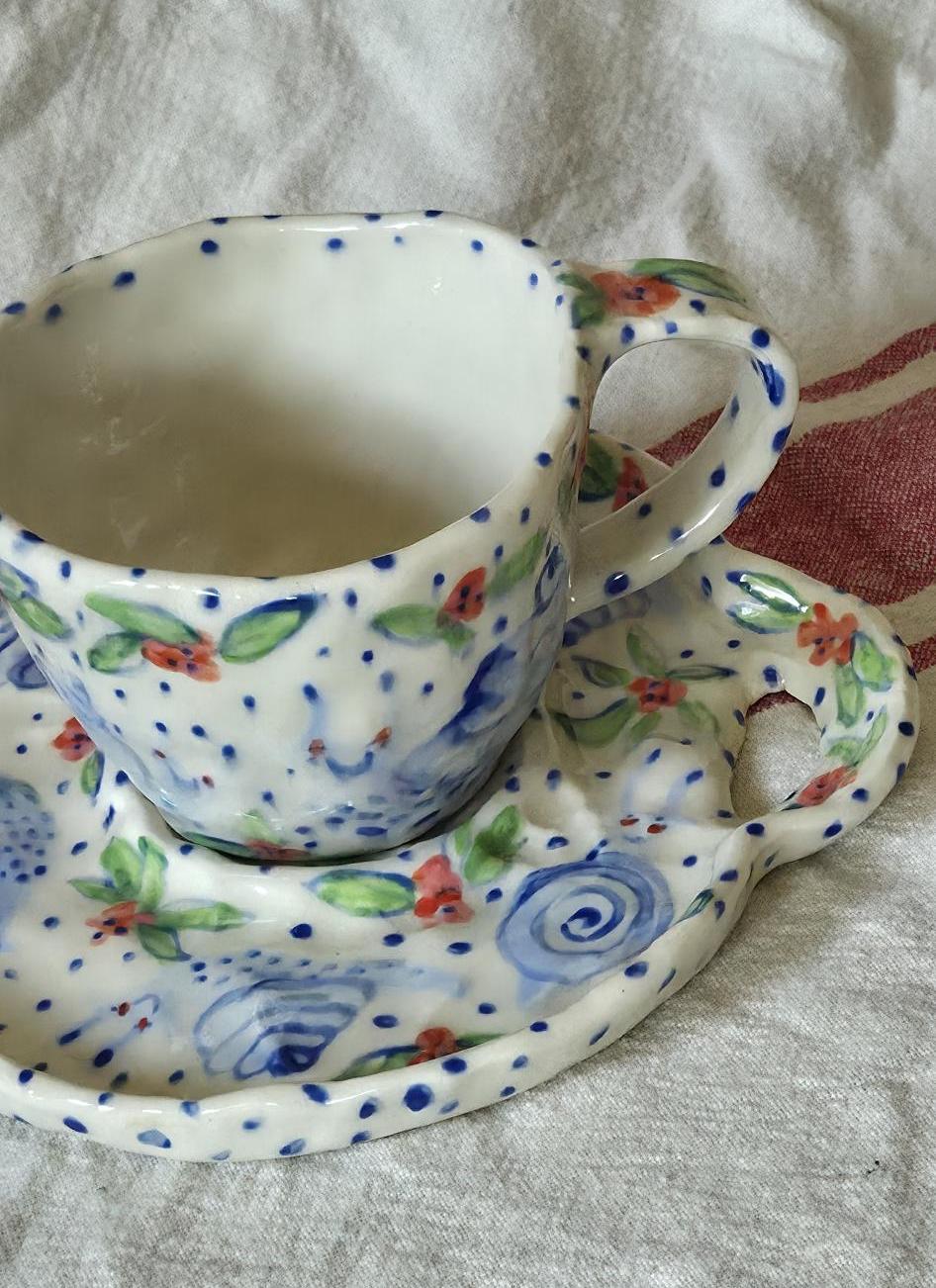 Teacup & Dish Set - Blue Snails Teacup & Dish - SECONDS SALE