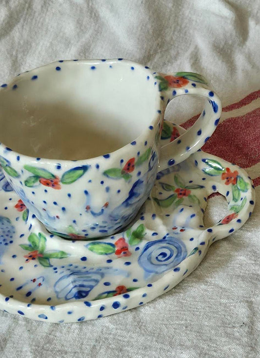 Teacup & Dish Set - Blue Snails Teacup & Dish - SECONDS SALE