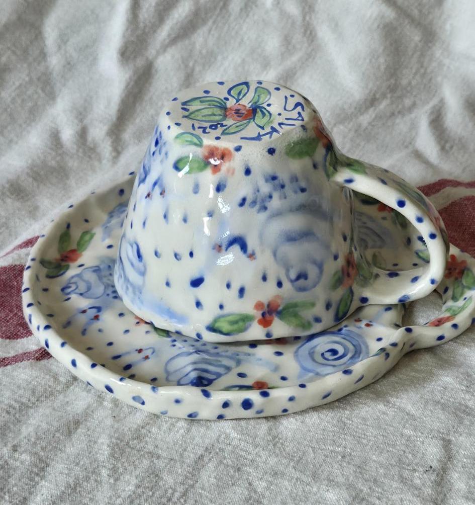 Teacup & Dish Set - Blue Snails Teacup & Dish - SECONDS SALE