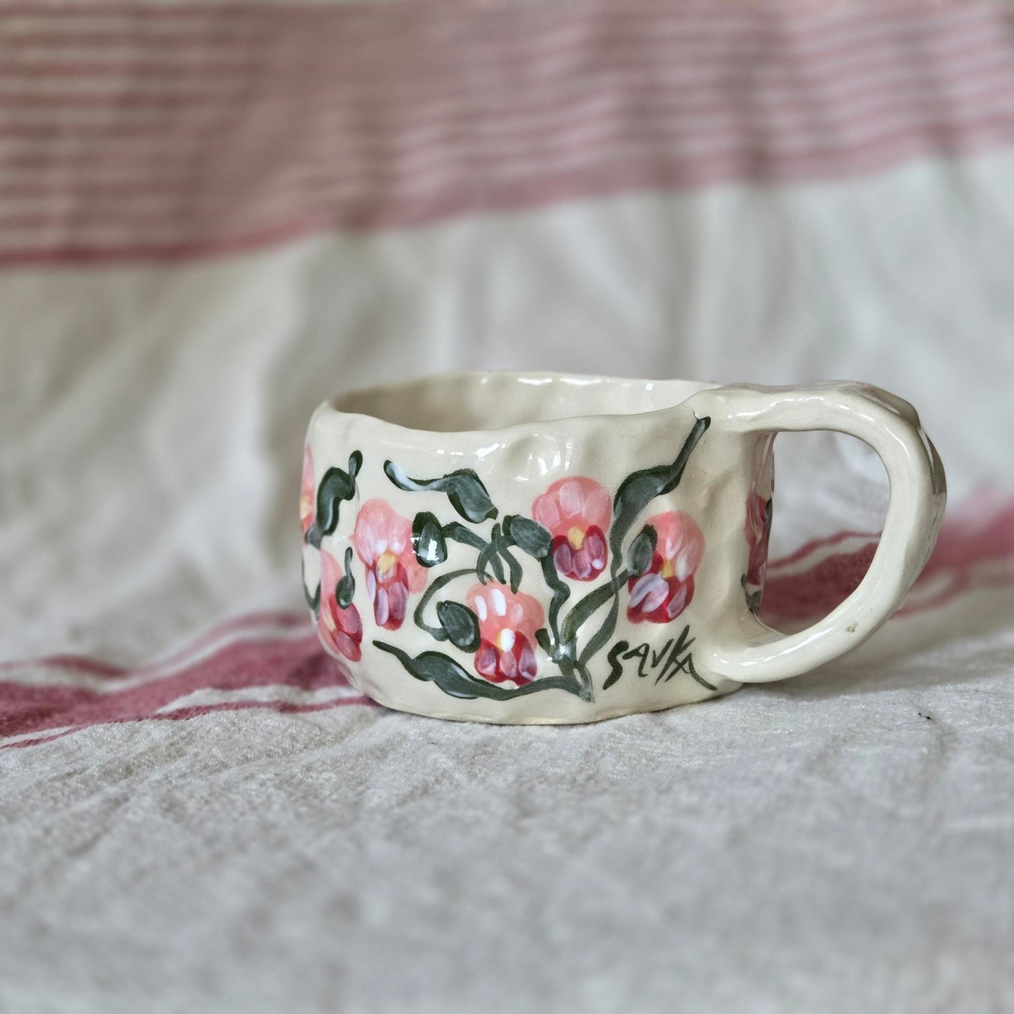 Short & Stout Mug - Pink Pansies