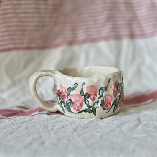 Short & Stout Mug - Pink Pansies