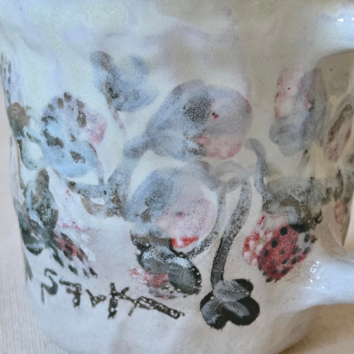 Coil-built Mug - Woodfired / Soda - Strawberry Season i