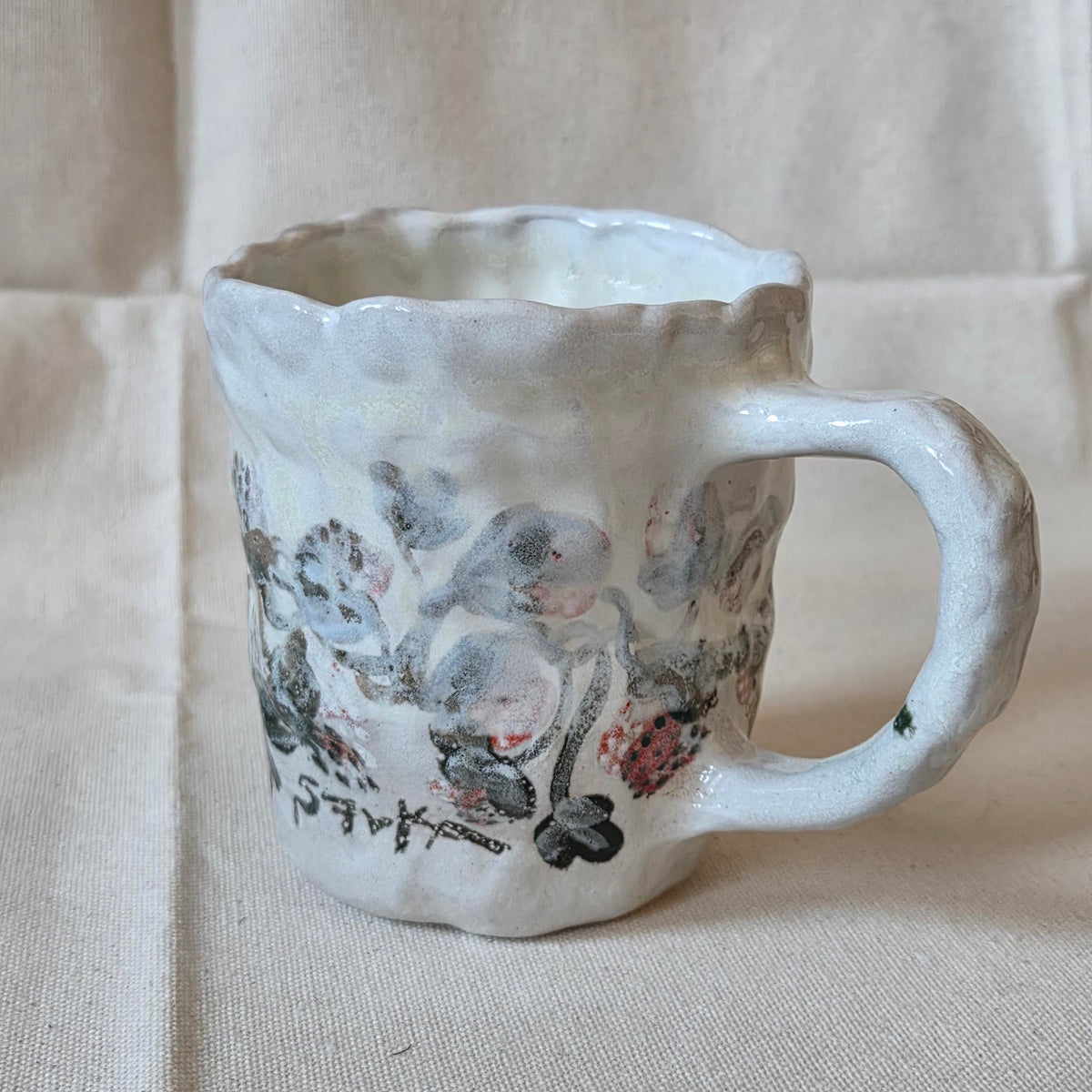 Coil-built Mug - Woodfired / Soda - Strawberry Season i