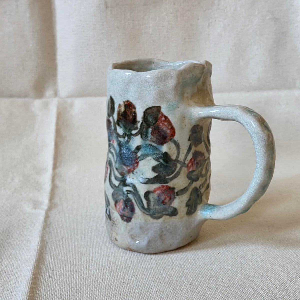 Coil-built Mug - Woodfired / Soda - Strawberry Season ii